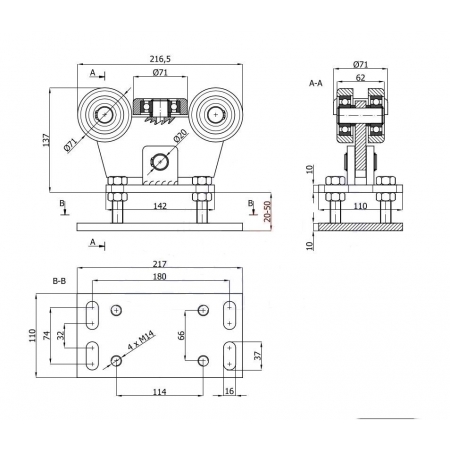 Wózki wahliwe z regulacją wysokości (80x80x4)