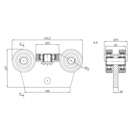 Wózek podwieszany 5-rolkowy poliamid do profilu 80x80x4
