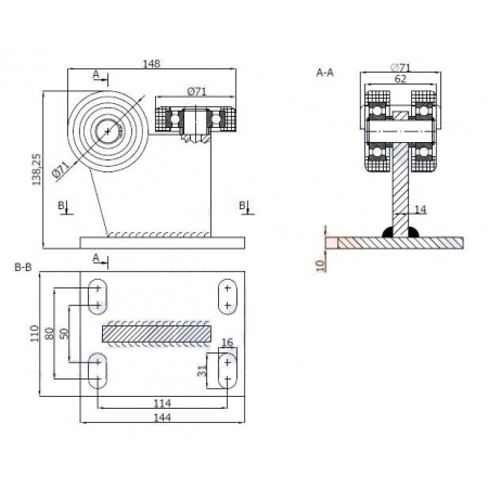 Wózki stałe bez regulacji wysokości (80x80x4)
