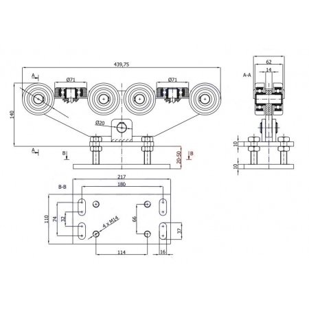 Wózkek wahliwy z regulacją wysokości 80x80x4