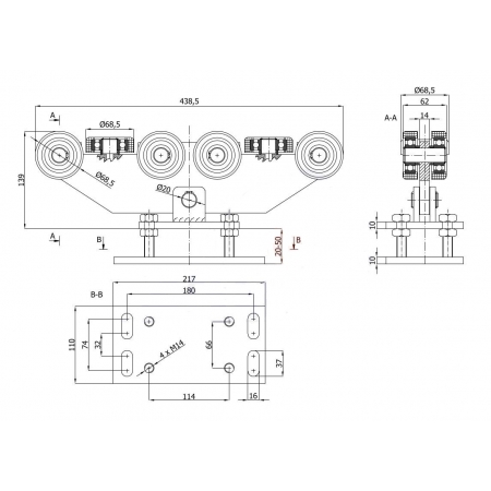 Wózkek wahliwy z regulacją wysokości 80x80x5