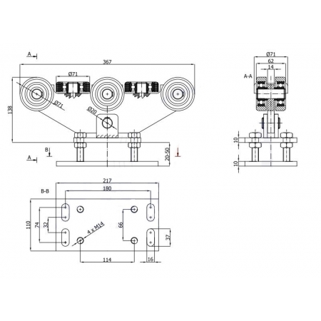 Wózki skrętne (80x80x4) z regulacją wysokości 1200 kg