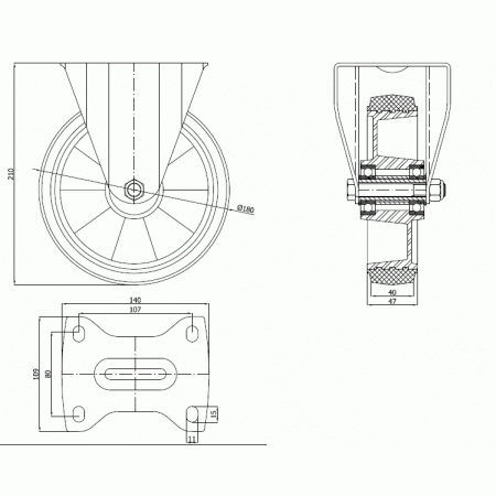 Koła aluminiowo-gumowe fi 180 mm w obudowie stałej - opona szara