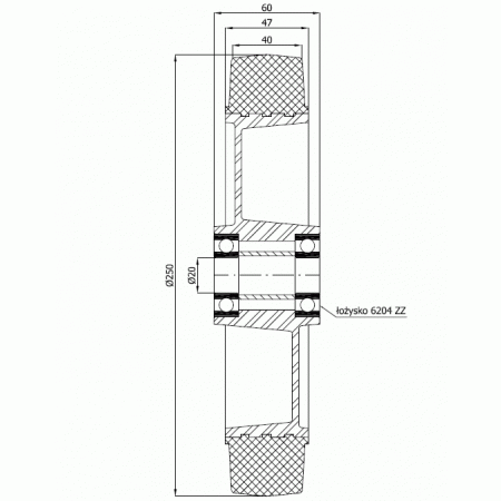 Koła aluminiowo-gumowe fi 250 mm - opona szara