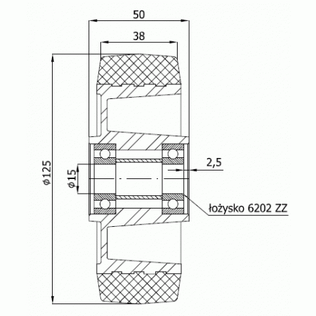 Koła aluminiowo-gumowe fi 125 mm -  opona czarna