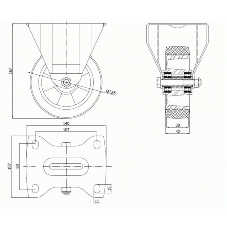 Koła aluminiowo-gumowe fi 125 mm w obudowie stałej - opona szara