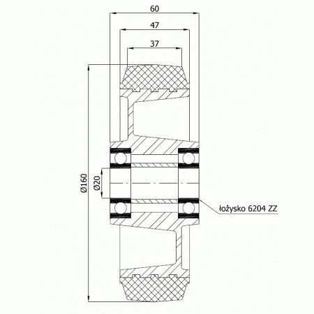 Koła aluminiowo-gumowe fi 160 mm - opona szara