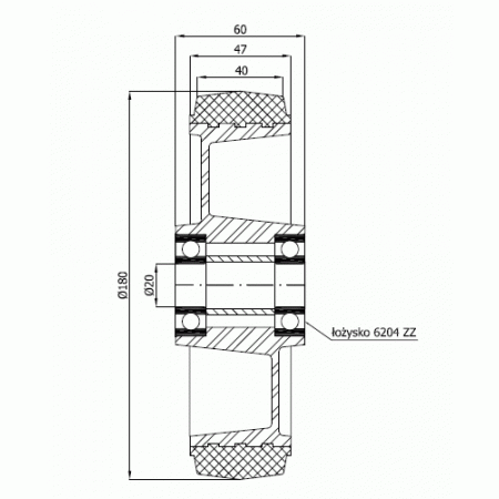 Koła aluminiowo-gumowe fi 180 mm - opona szara