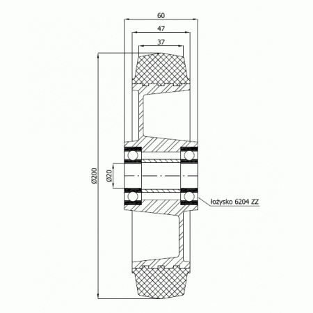 Koła aluminiowo-gumowe fi 200 mm - opona szara