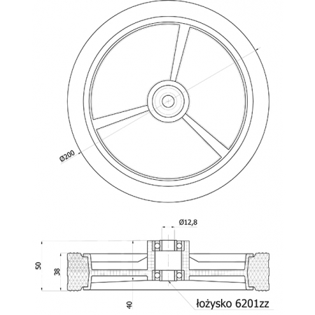 Koło do kosiarki fi 200 mm łożysko kulkowe