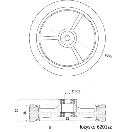 Koło do kosiarki fi 175 mm łożysko kulkowe