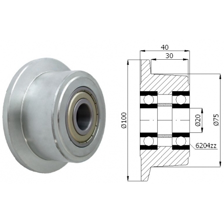 Koło fi 100 bieżnia 75 mm kołnierzowe lita stal