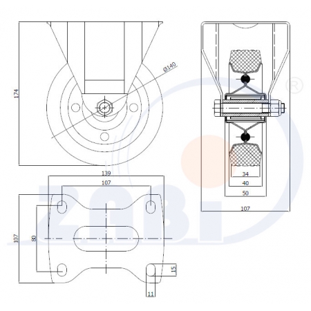 Koła fi 140 metalowo-gumowe do 130 kg w obudowach stałych