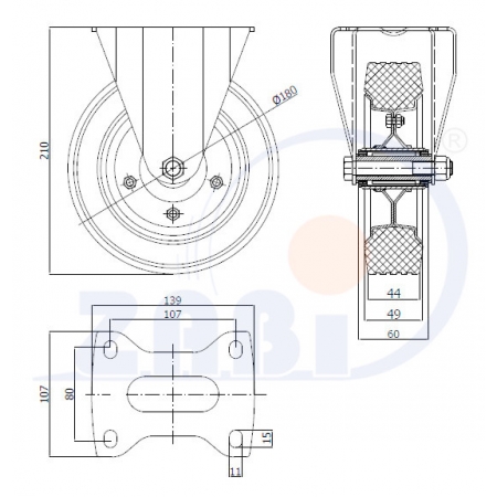 Koła fi 180 metalowo-gumowe ( do 220 kg ) w obudowach stałych