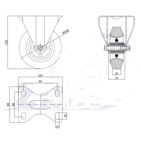 Koła fi 100 metalowo-gumowe do 70 kg w obudowach stałych