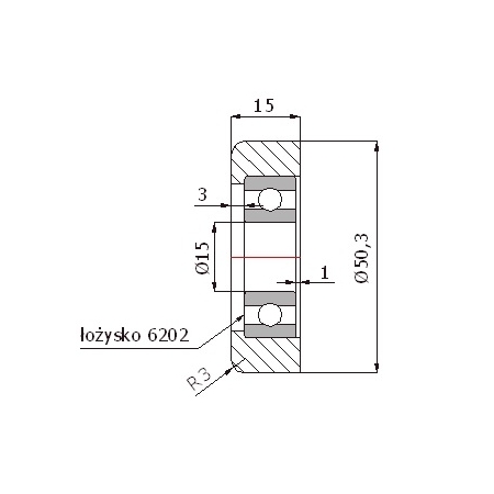 Rolka metalowa  fi 50,3 ułożyskowana fi 15 do 100 kg