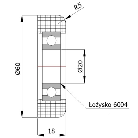 Rolka poliamidowa z łożyskiem fi 60,5 otwór fi 20 do 100 kg