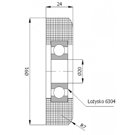 Rolka poliamidowa z łożyskiem fi 91 otwór fi 20 do 100 kg