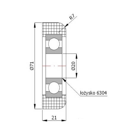 Rolka poliamidowa z łożyskiem fi 71 otwór fi 20 do 130 kg