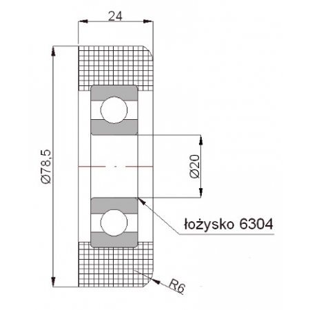 Rolka poliamidowa z łożyskiem fi 78,5 otwór fi 20 do 80 kg