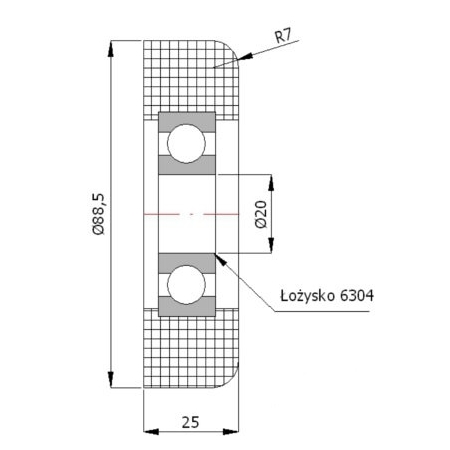 Rolka poliamidowa z łożyskiem fi 88,5 otwór fi 20 do 100 kg
