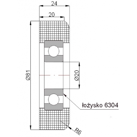 Rolka poliamidowa z łożyskiem fi 81 otwór fi 20 do 100 kg