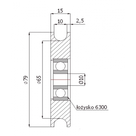 Rolka profilowana metalowa fi 79 mm na linkę fi 10 mm