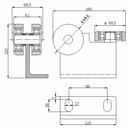 Wózek do bramy podwieszanej przesuwnej z profilu 80x80 rolki metalowe