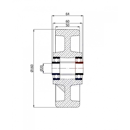 Koło żeliwne do dużych obciążeń fi 160 mm