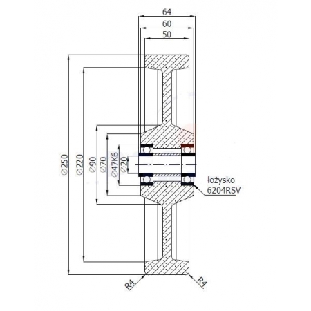 Koło żeliwne do dużych obciążeń fi 250 mm