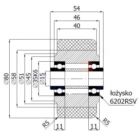 Koła żeliwne z poliuretanem fi 80 mm
