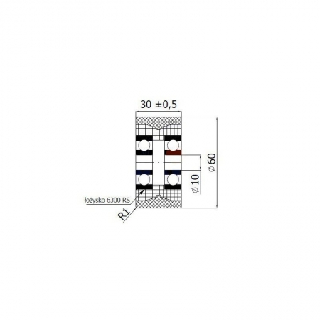 Rolka tworzywowo poliuretanowa fi 60 ośka fi 10