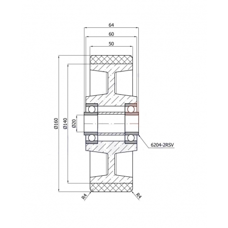 Koła żeliwne z poliuretanem fi 160 mm