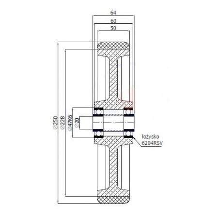 Koła żeliwne z poliuretanem fi 250