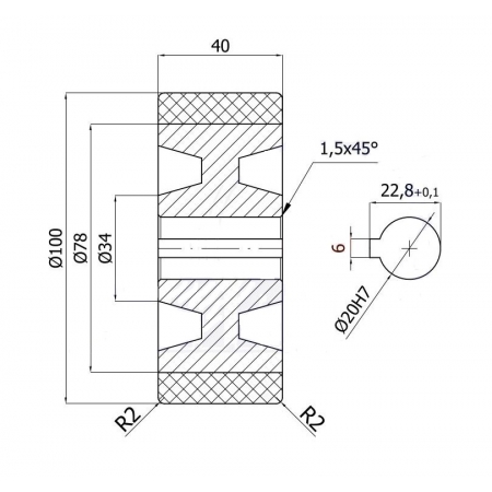 Koło napędowe  fi 100 oś fi 20