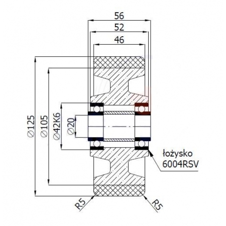 Koła żeliwne z poliuretanem fi 125 mm