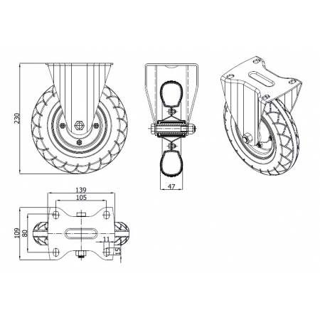 Koła pneumatyczne fi 200 obudowa stała 120 kg łoż. wałeczkowe, opona czarna