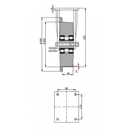 Koło fi 240 bieżnia 200 mm kołnierzowe lita stal STAŁE