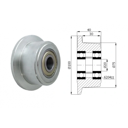 Koło fi 100 bieżnia 75 mm kołnierzowe lita stal