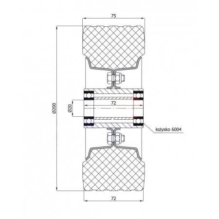 Koło metalowo-gumowe fi 200 mm ( do 300 kg ) ł. kulkowe ( fi 20 ) czarne