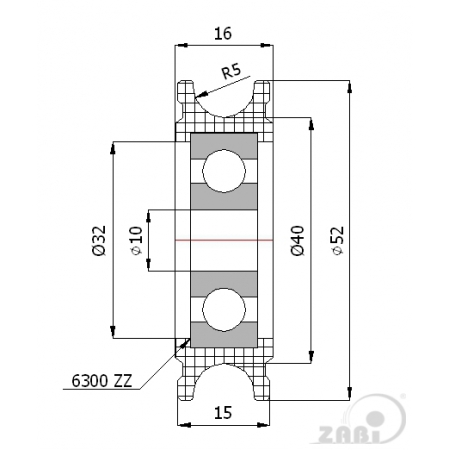 Rolka profilowana poliamidowa fi 52 mm na linkę fi 10 mm - otwór w piaście 10 mm